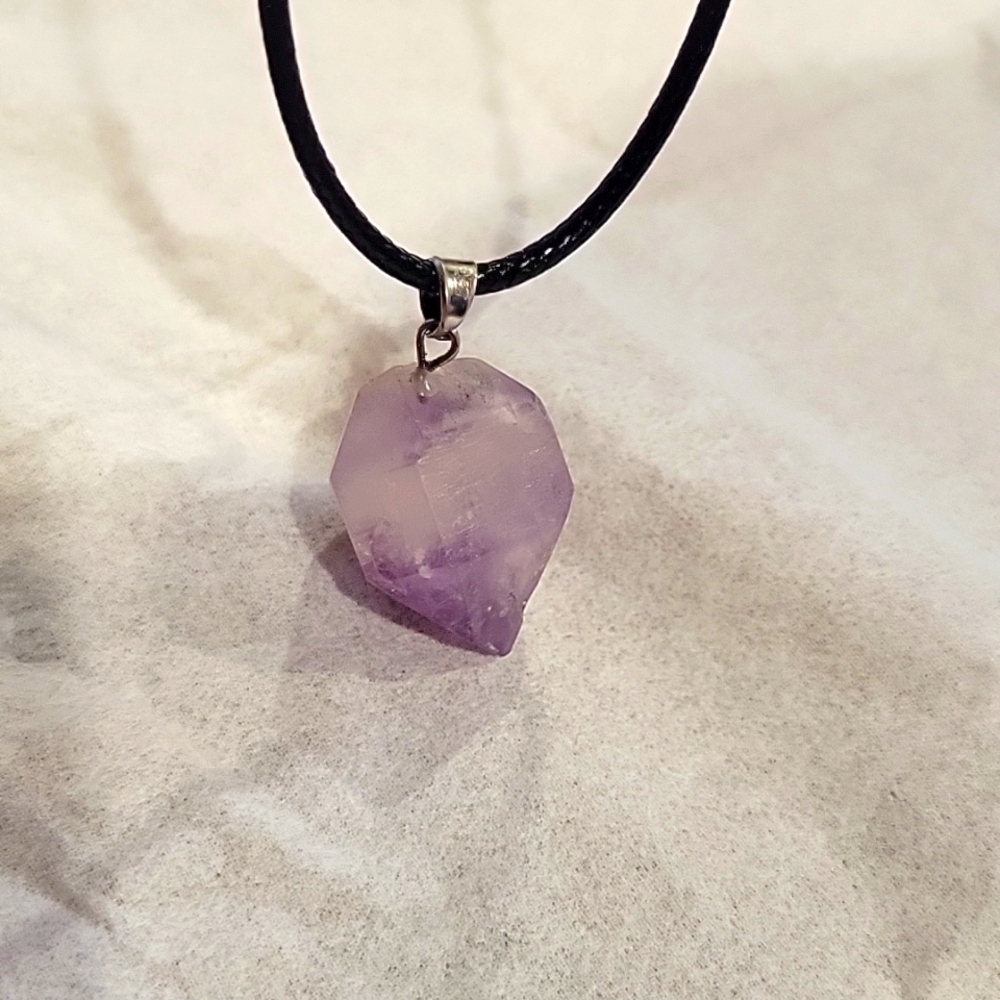 Amethyst healing stone on adjustable 18-in waxed cord Reiki, Chakra, yoga Purple